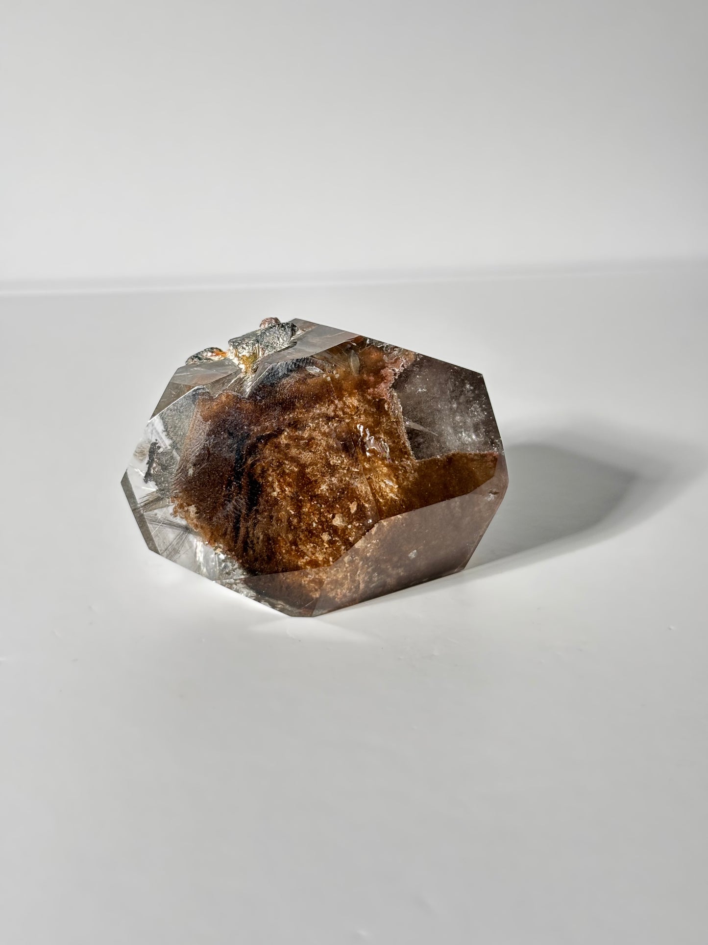 Rare Brown Phantom Lodalite Quartz Tower With Silver Rutile, Brazil