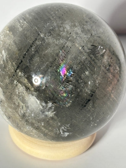 Unique Spooky White Layered Lodalite With Black Rutile Sphere, Brazil