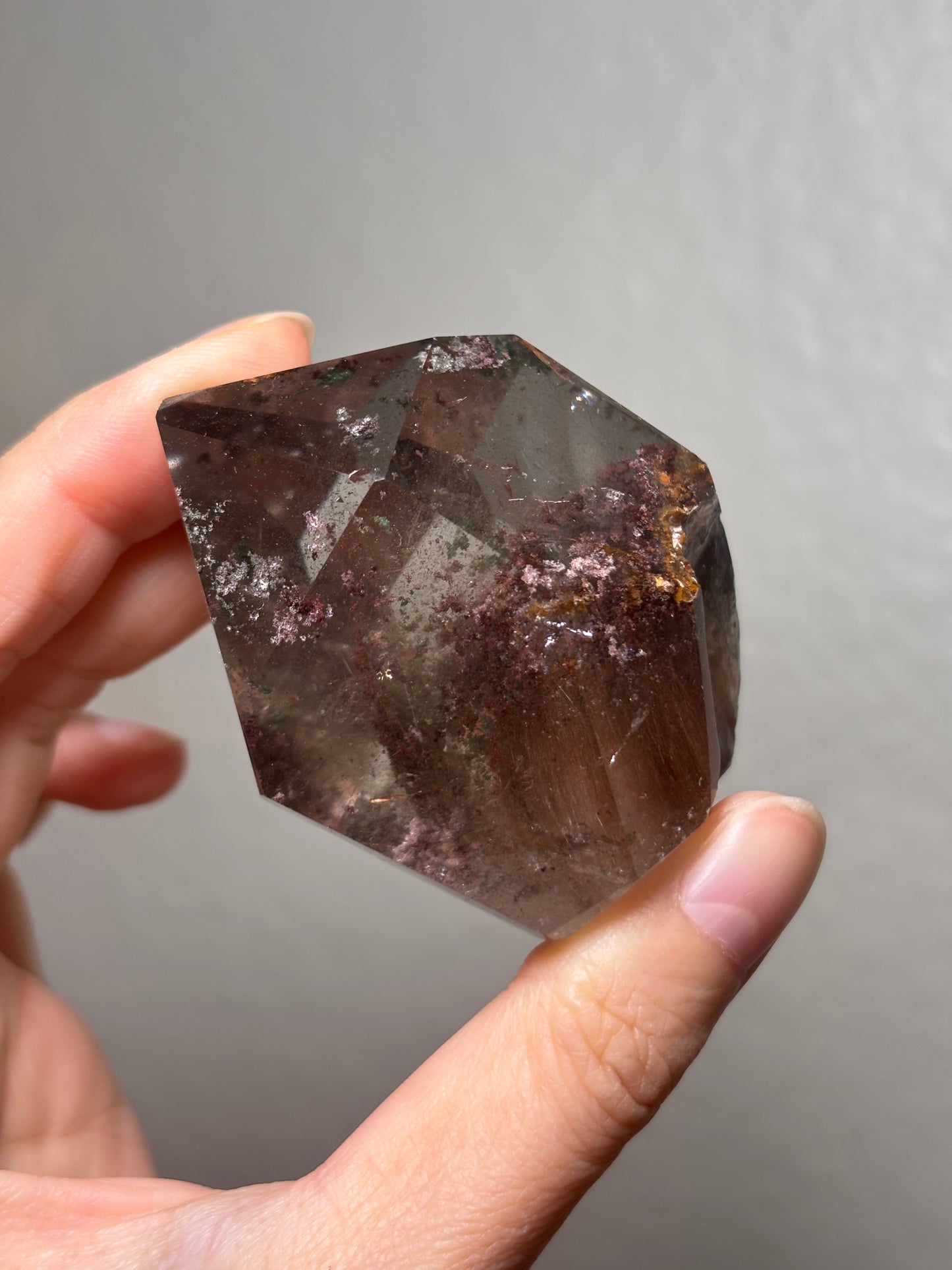 Rare Pink Garden Quartz With Pink Amphibole Freeform on Metal Stand, Brazil