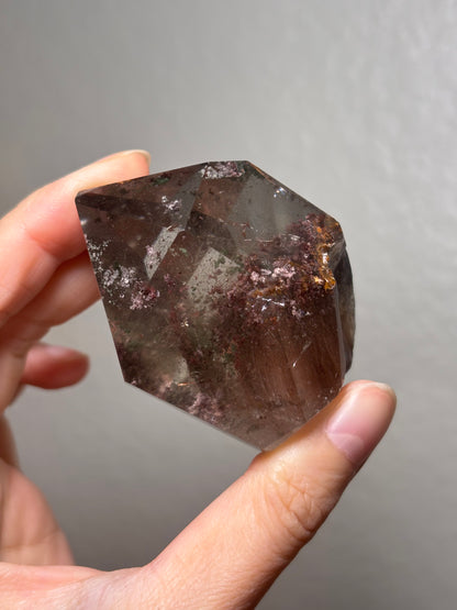 Rare Pink Garden Quartz With Pink Amphibole Freeform on Metal Stand, Brazil