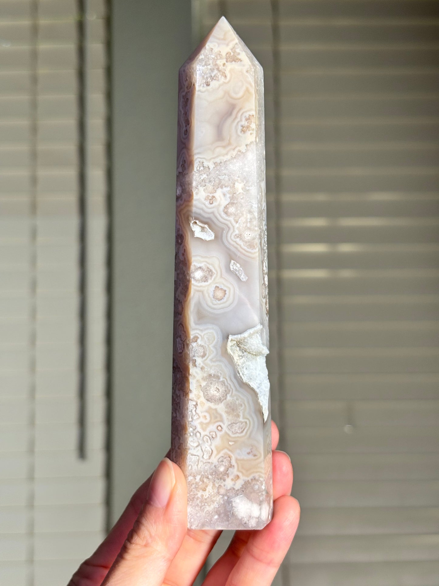 High Quality Unique Cream Beige Flower Agate Tower, Madagascar