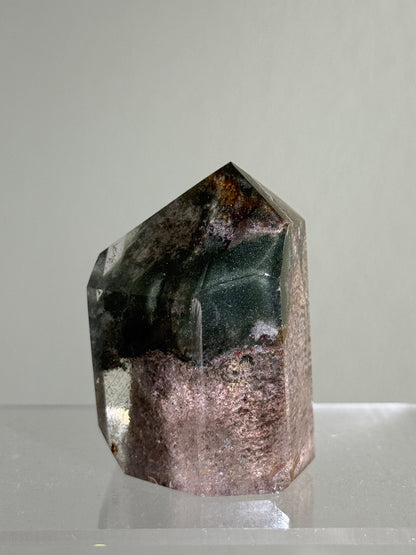 High Quality Phantom Green Chlorite Layered Pink Lodalite in Quartz Tower, Zambia