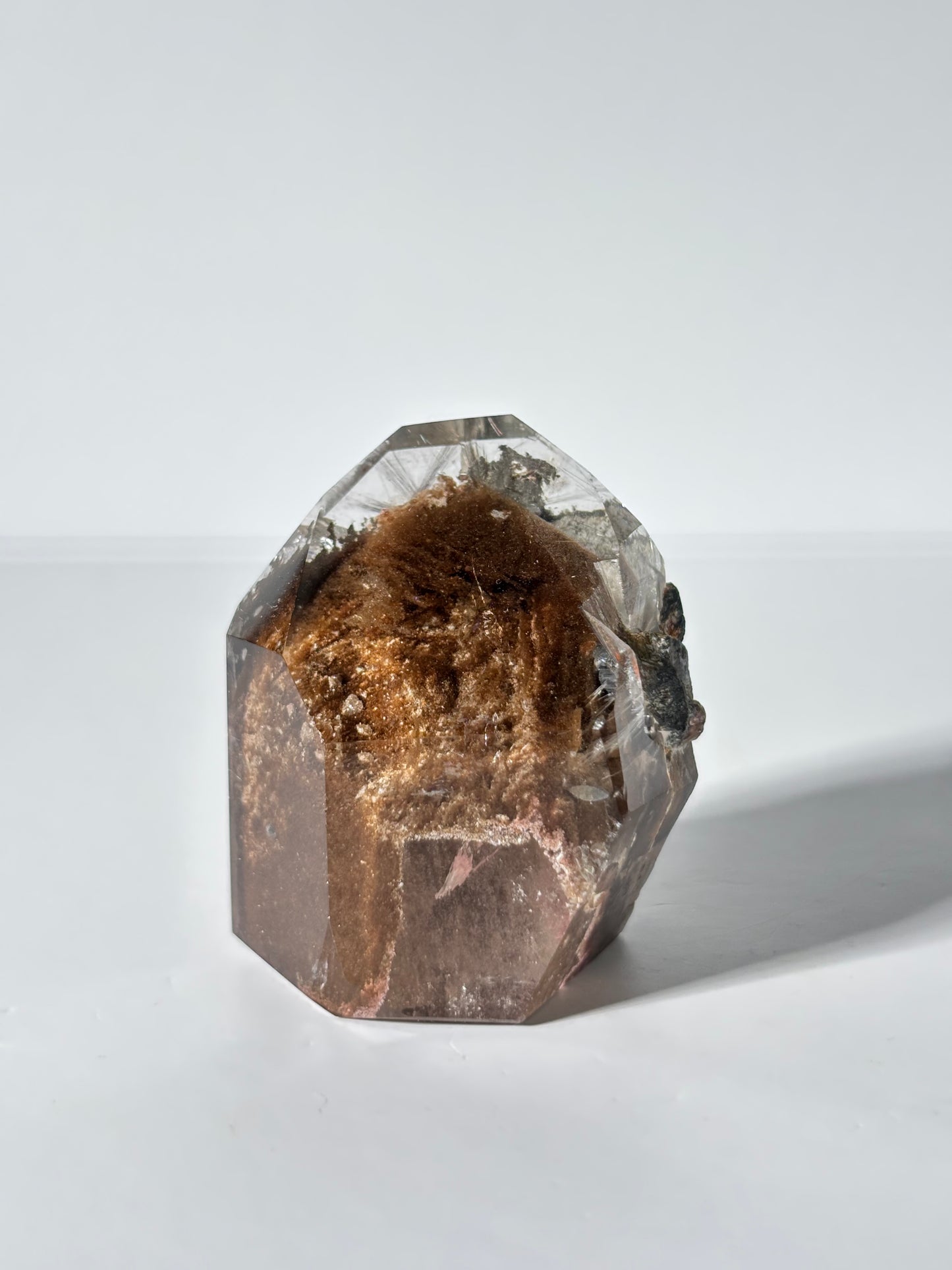 Rare Brown Phantom Lodalite Quartz Tower With Silver Rutile, Brazil