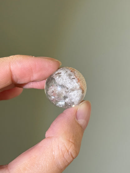 Uncommon White Lodalite With Manifestation Quartz, Crystal in Crystal Sphere, Brazil