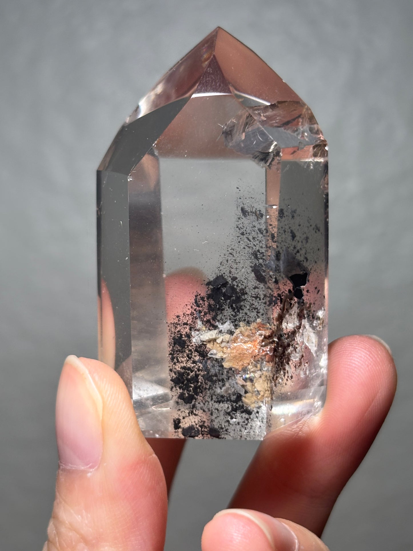 High Quality Water Clear Black Phantom Graphite in Quartz Tower, Brazil