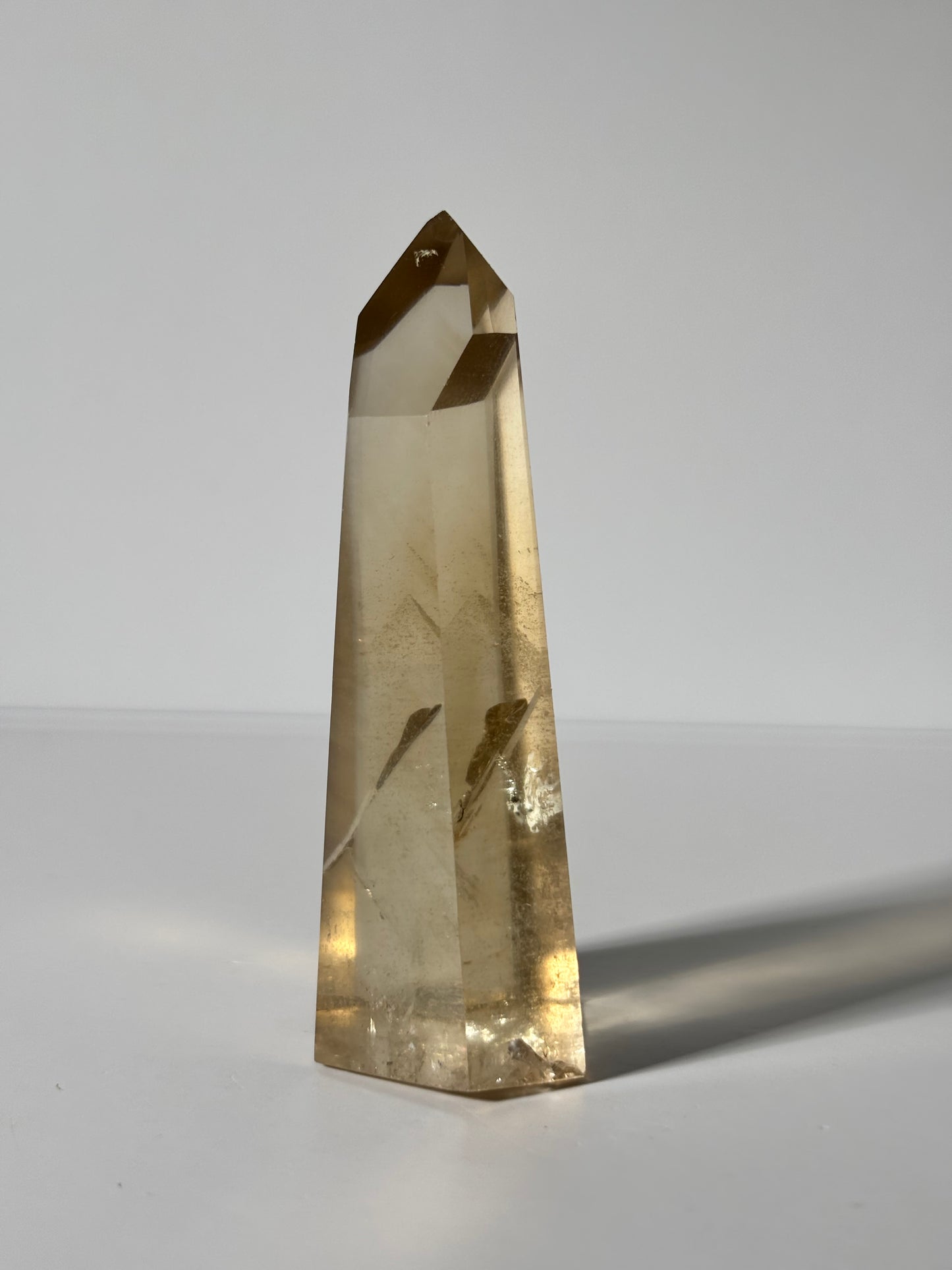 Large Natural Honey Citrine With White Phantom Inclusion Tower, Brazil