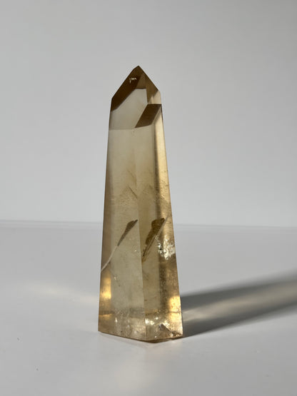 Large Natural Honey Citrine With White Phantom Inclusion Tower, Brazil