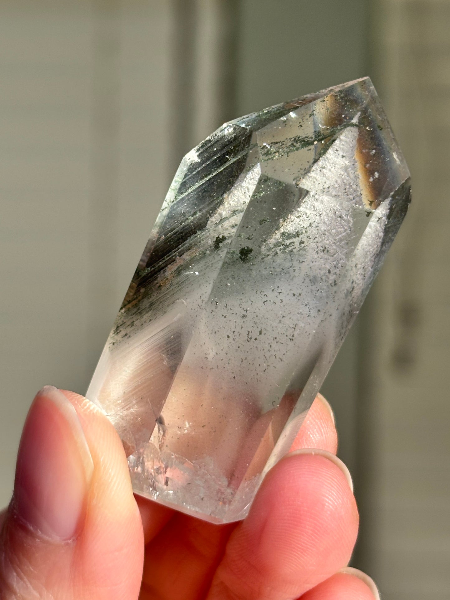 High Quality Water Clear Green & White Phantom Chlorite Quartz Tower, Brazil