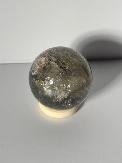 Unique Spooky White Layered Lodalite With Black Rutile Sphere, Brazil