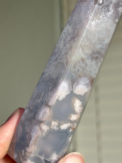 Moody Blue Flower Agate Tower, Madagascar