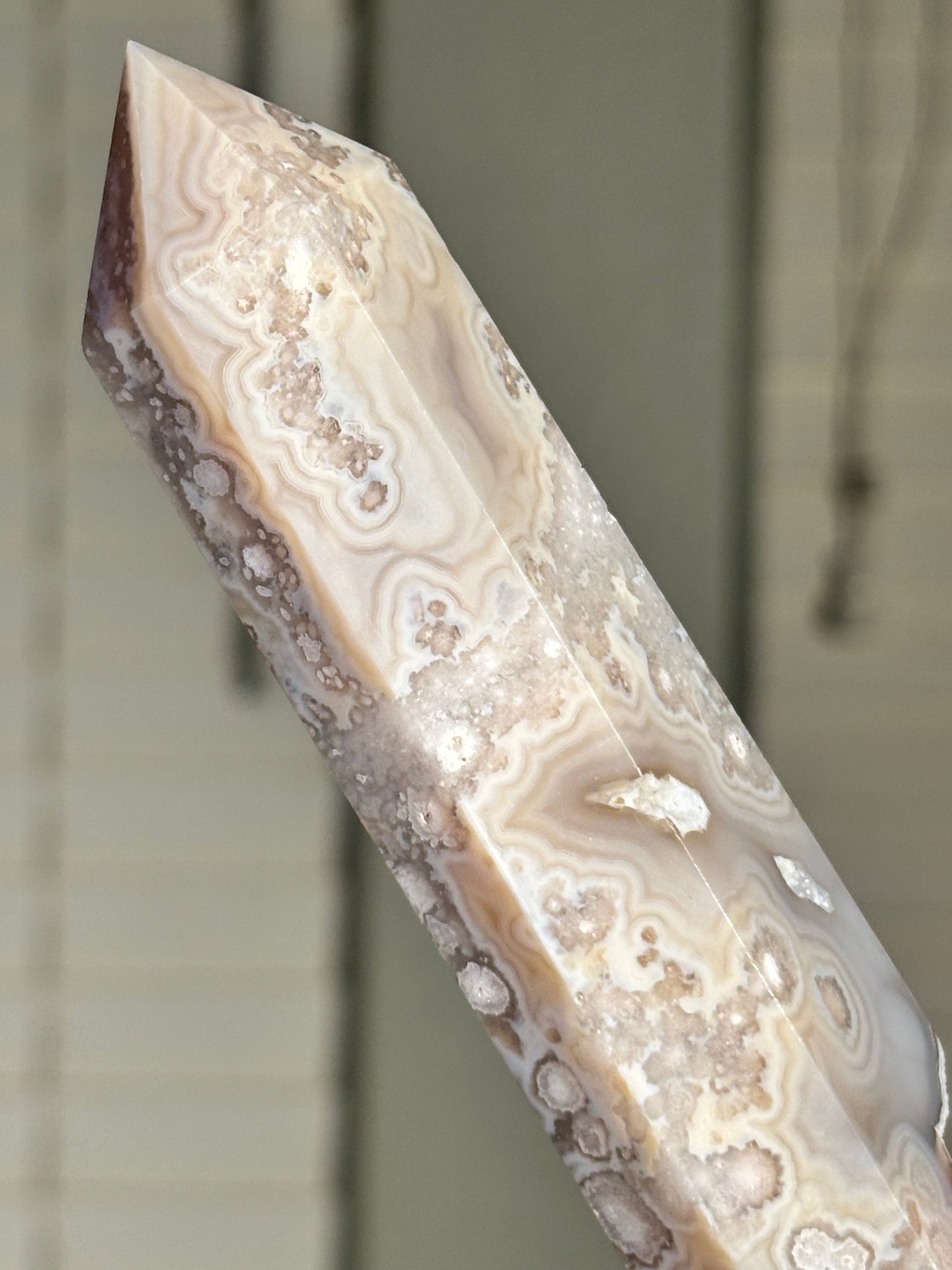High Quality Unique Cream Beige Flower Agate Tower, Madagascar