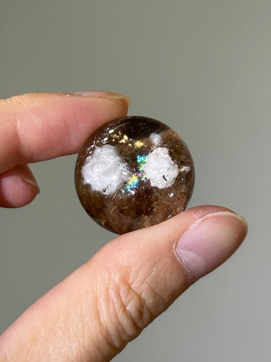 Collector’s Grade Brown Lodalite & White Cotton Like Inclusion Quartz Sphere, Brazil