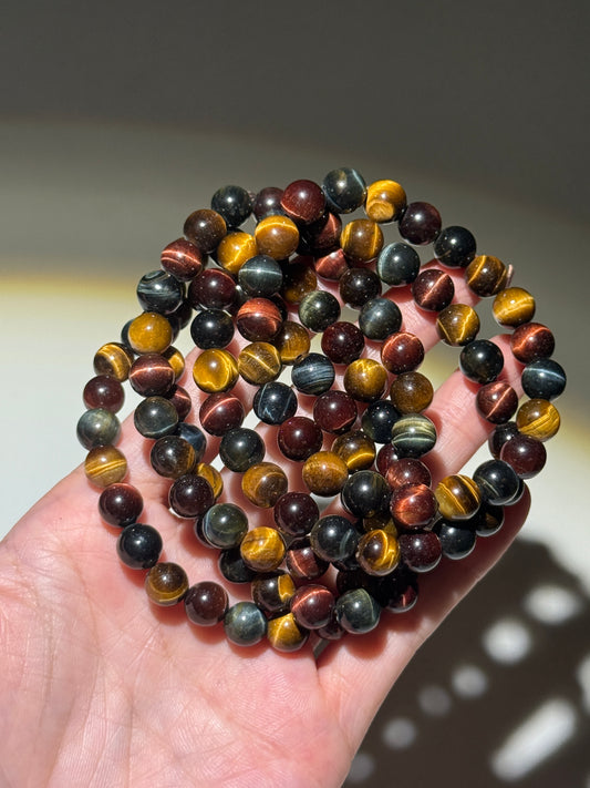 Tricolor Tiger Eye Bracelets, 8.5mm