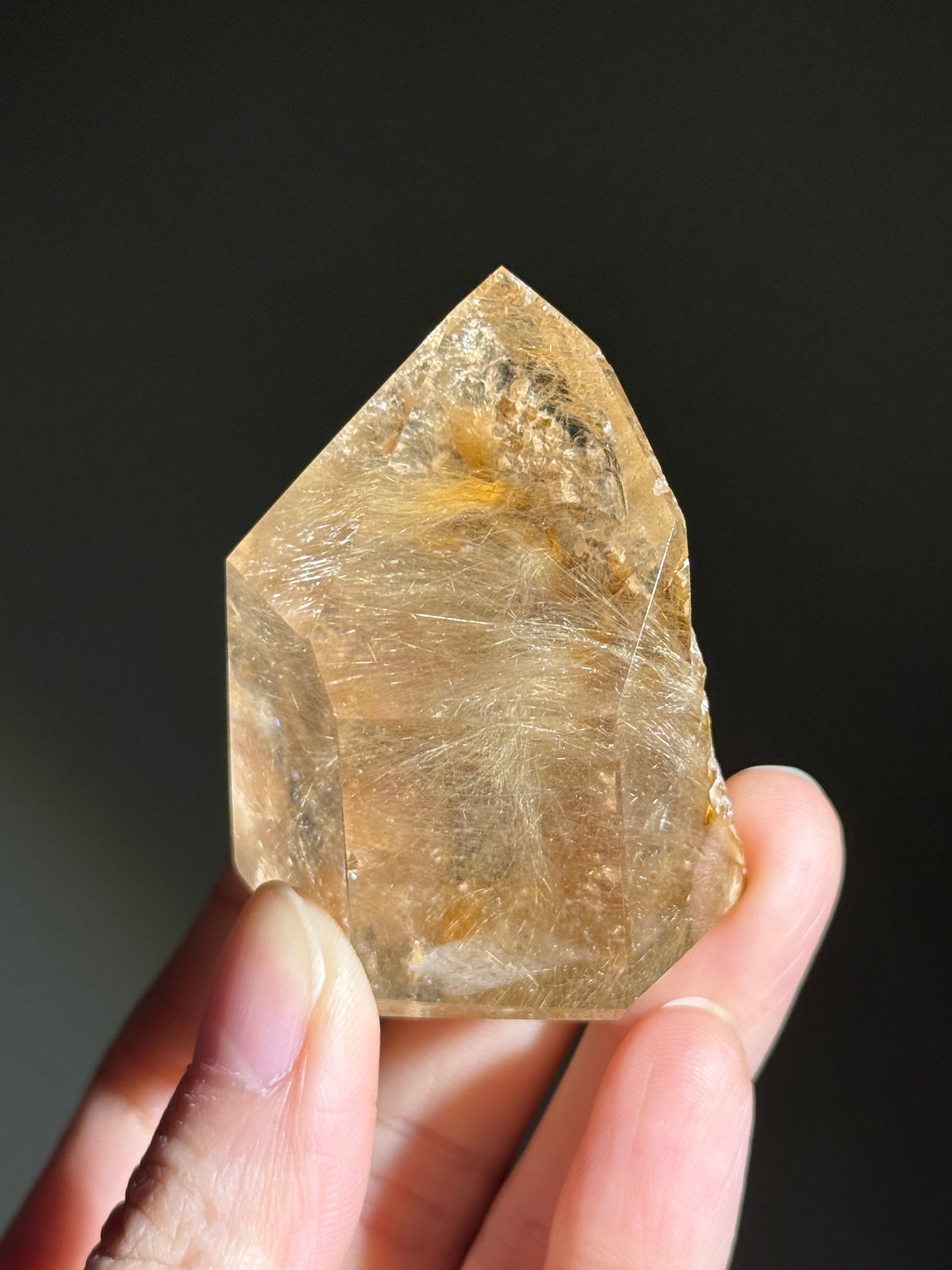 High Quality Chunky Golden Rutile x Cubic Calcite Tower, Brazil