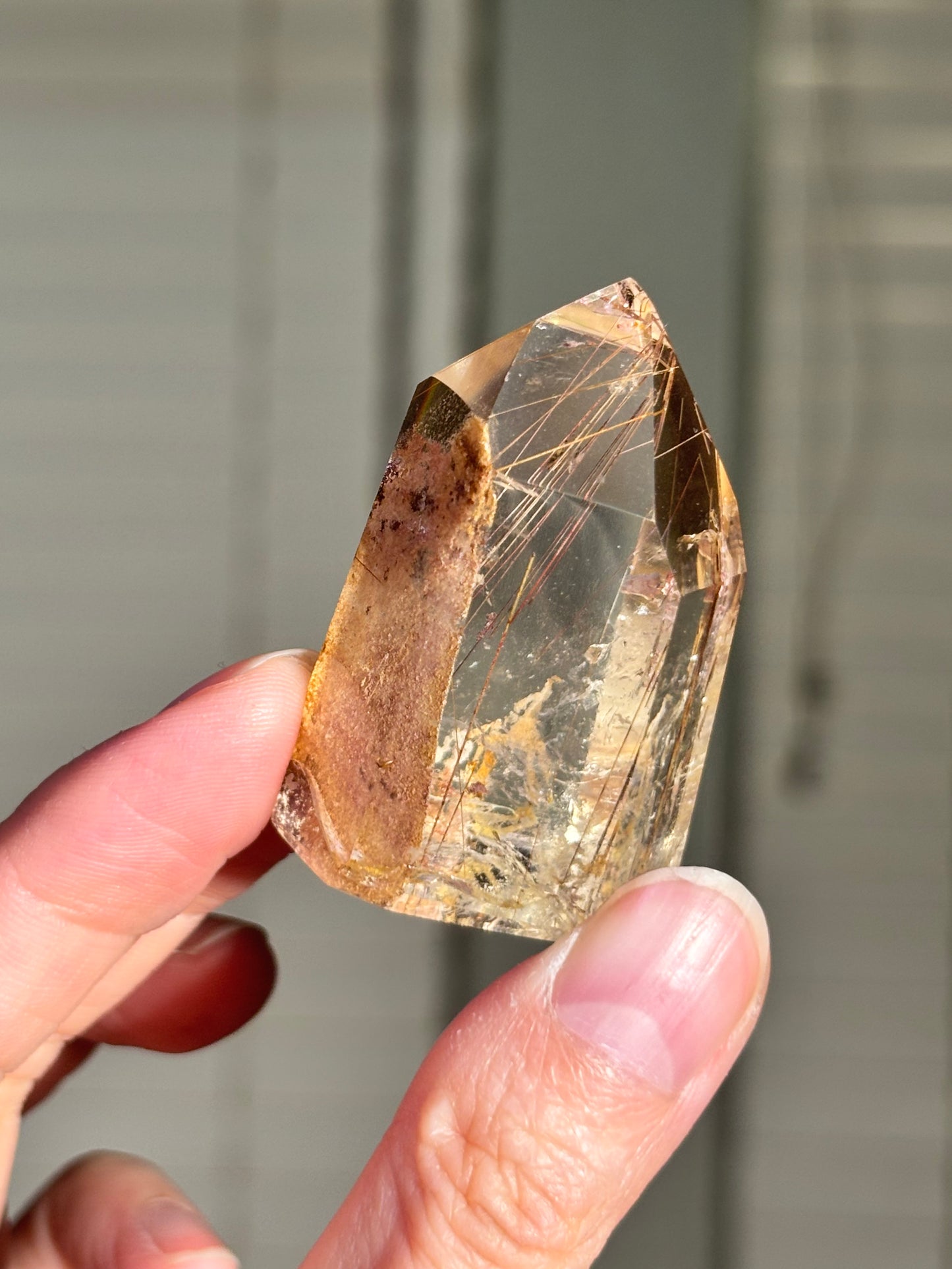 High Quality Peach Orange Lodalite With Rutile Tower, Brazil