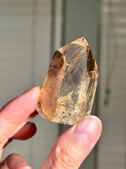 High Quality Peach Orange Lodalite With Rutile Tower, Brazil