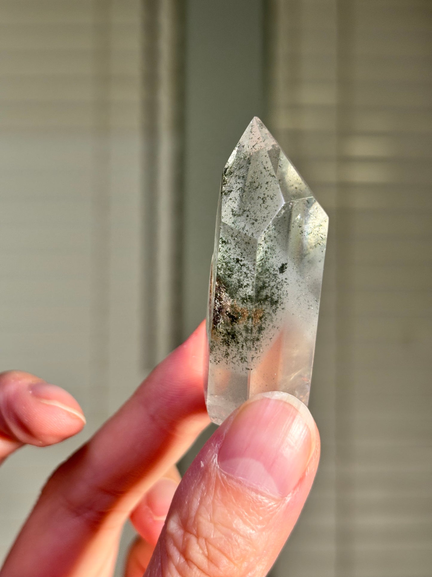 High Quality Water Clear Green & White Phantom Chlorite Quartz Tower, Brazil