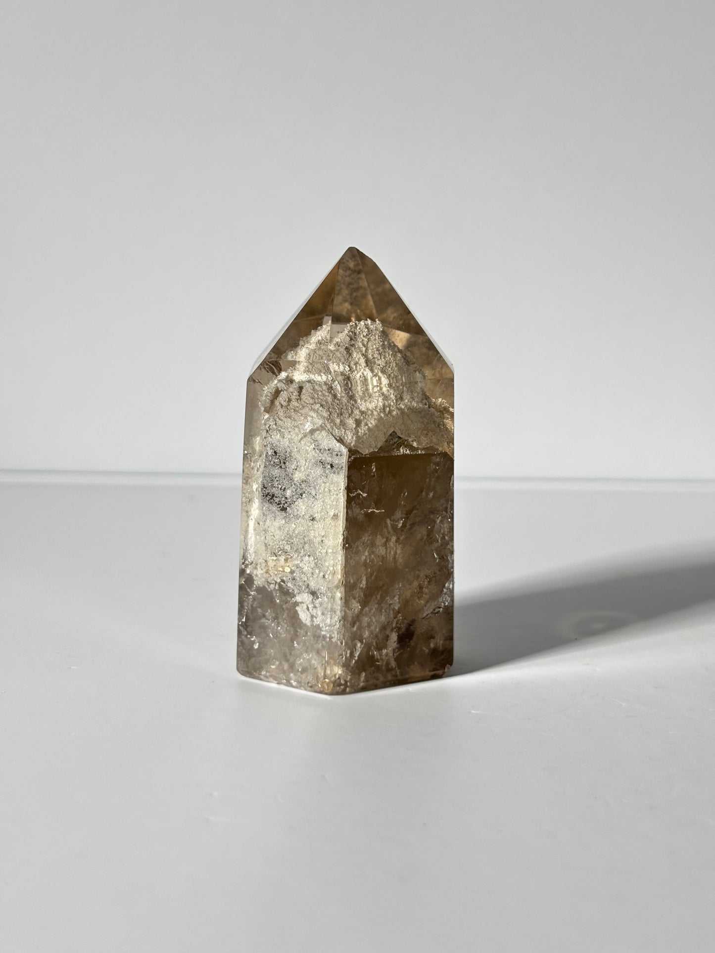 High Quality White Phantom Lodalite in Light Smoky Quartz Tower, Brazil