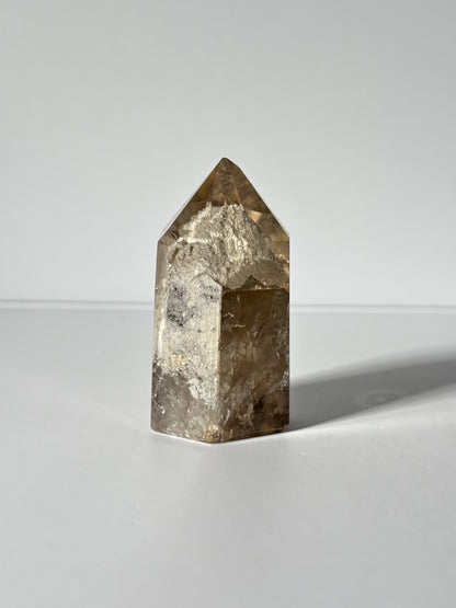 High Quality White Phantom Lodalite in Light Smoky Quartz Tower, Brazil