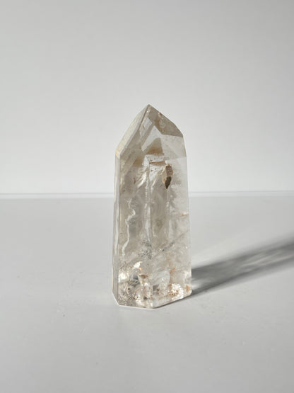 Rare Water Clear White Layered Phantom Lodalite Quartz Tower With Manifestation Quartz, Brazil