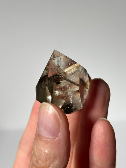 High Quality Golden Starburst Rutile on Green Phantom Chlorite Freeform, Brazil