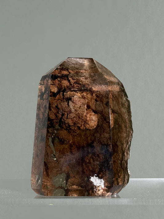 Rare Pink Lodalite in Smoky Quartz Tower, Brazil