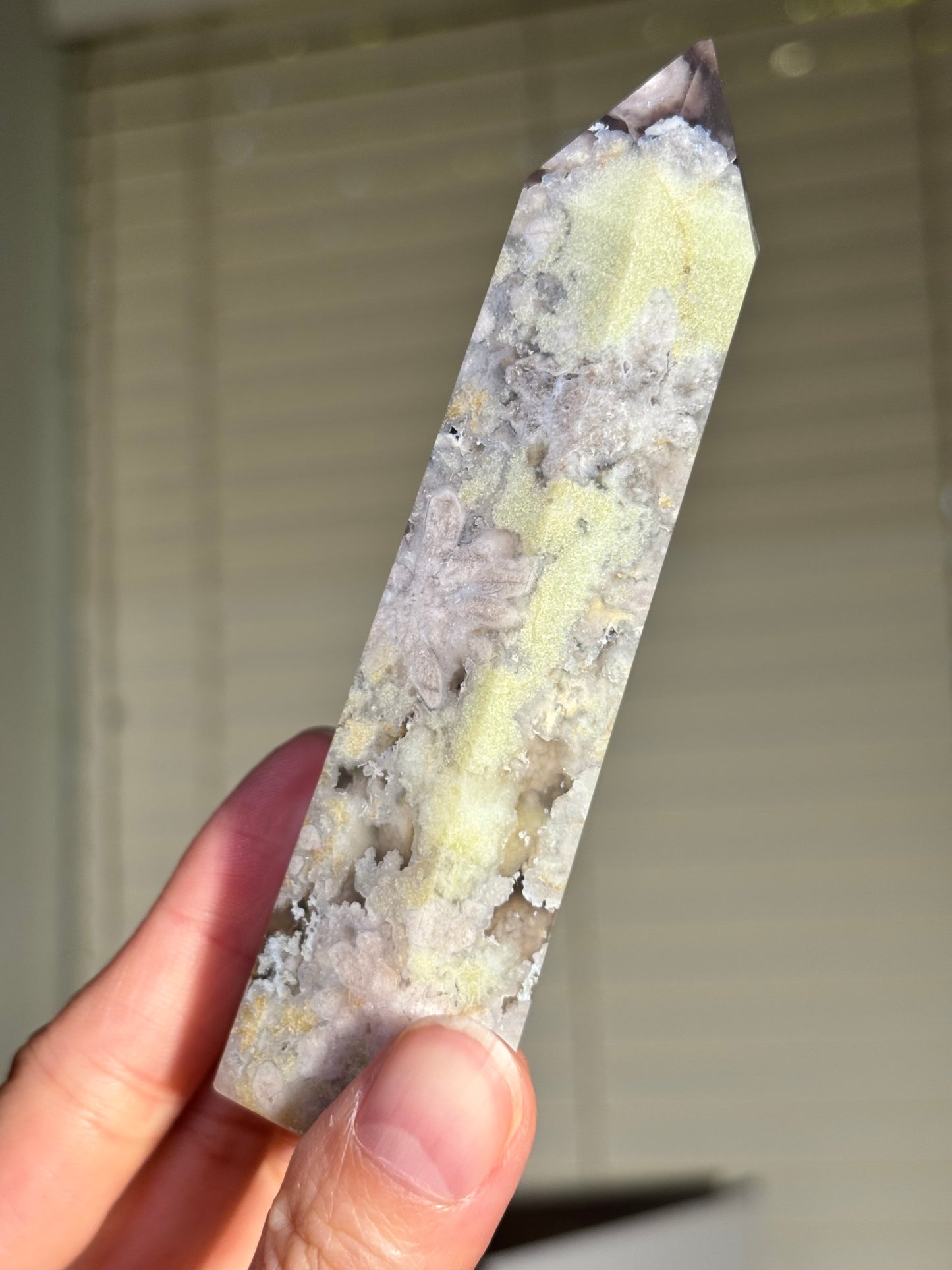 High Quality Rare Black & Green Flower Agate Tower, Madagascar