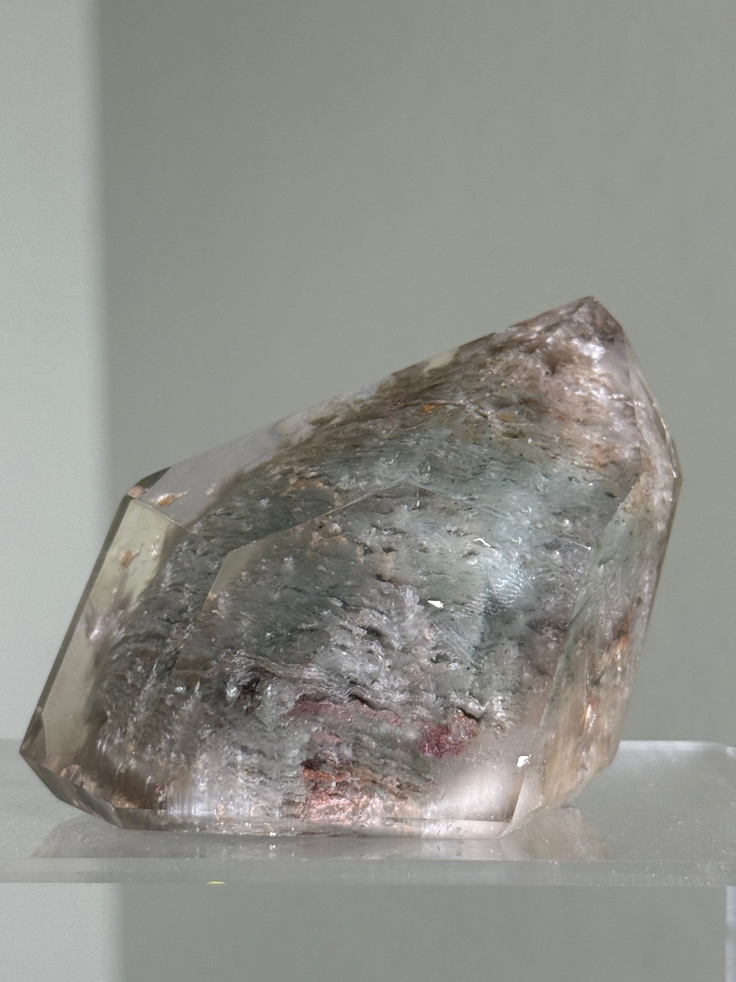 Large Dreamy Sage Green Layered Lodalite x Amphibole In Quartz Freeform, Brazil