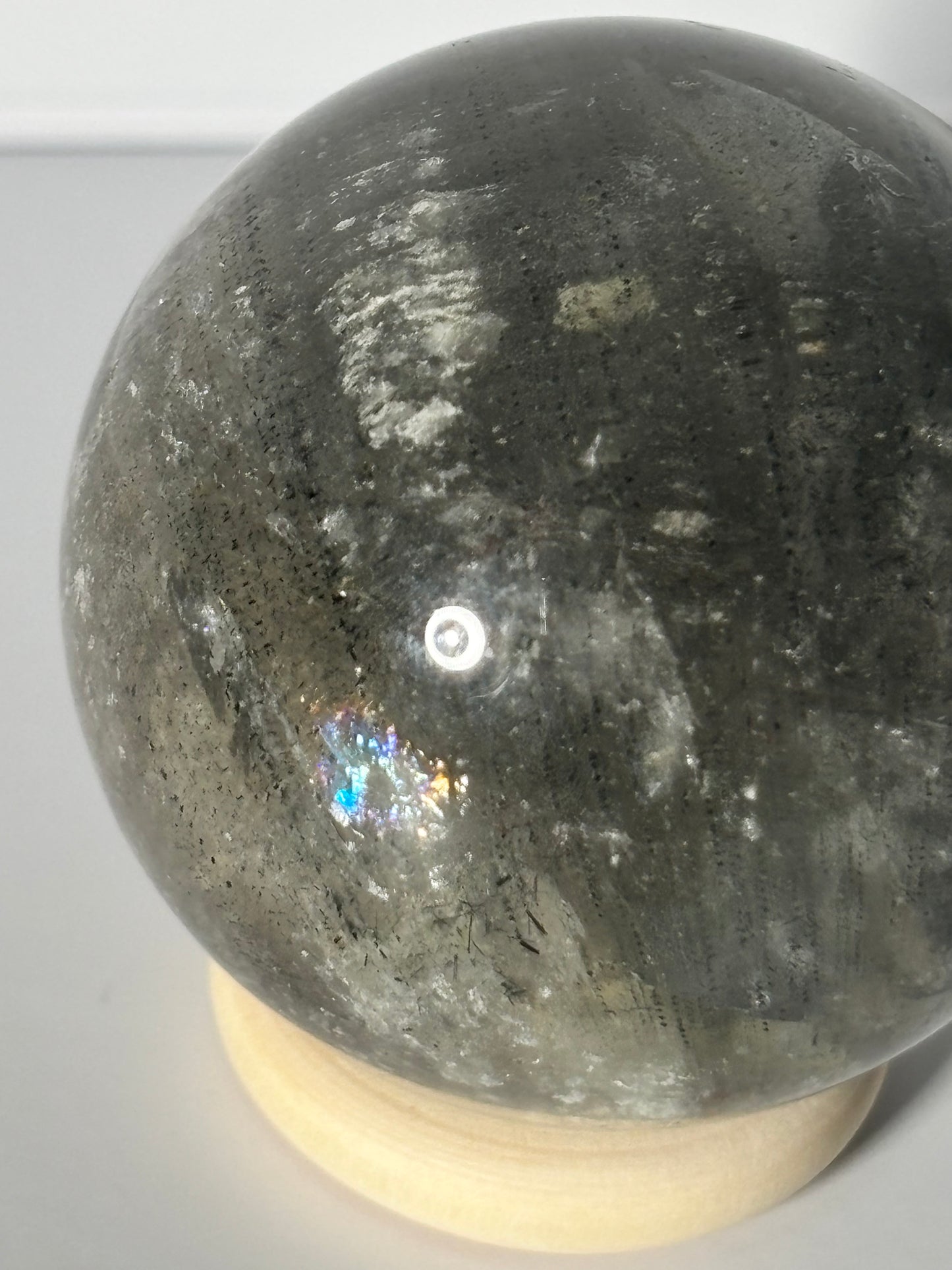 Unique Spooky White Layered Lodalite With Black Rutile Sphere, Brazil