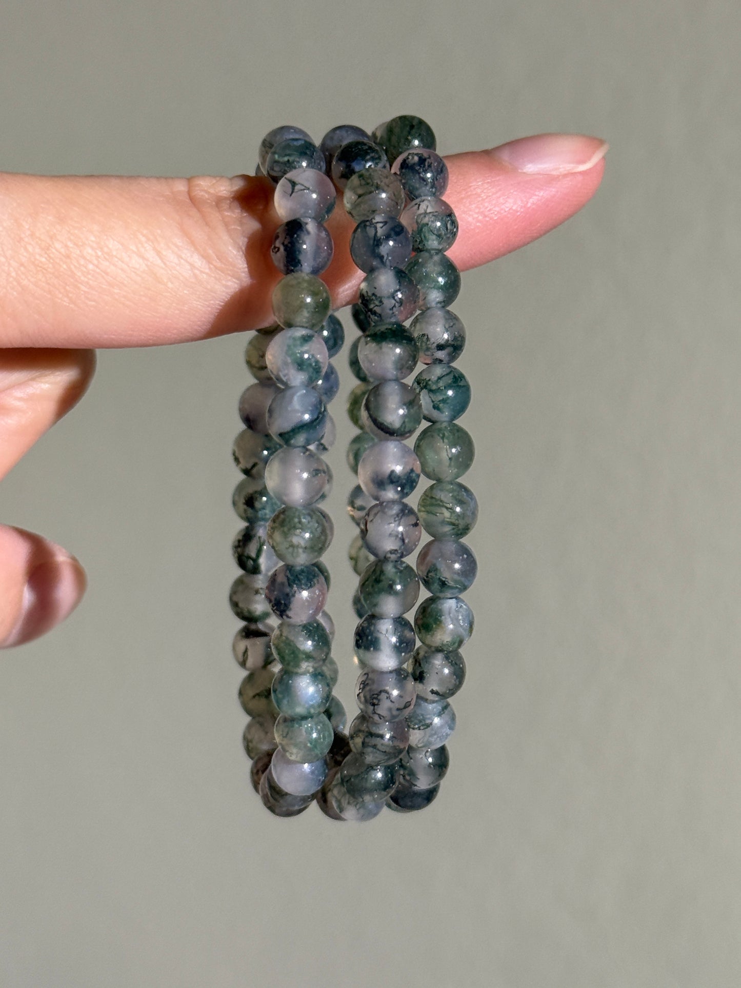 High Quality Translucent Moss Agate Bracelets, 6mm