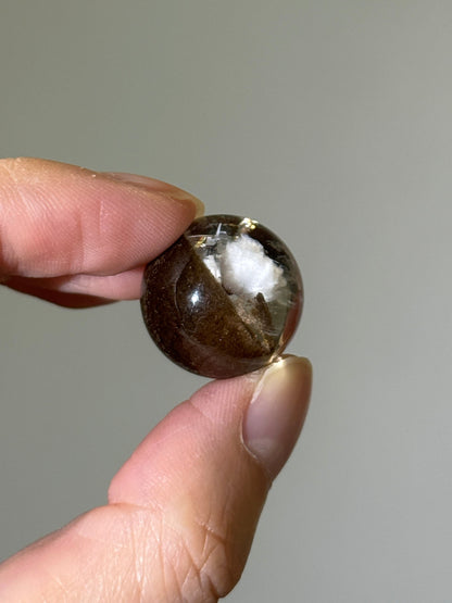 Collector’s Grade Brown Lodalite & White Cotton Like Inclusion Quartz Sphere, Brazil