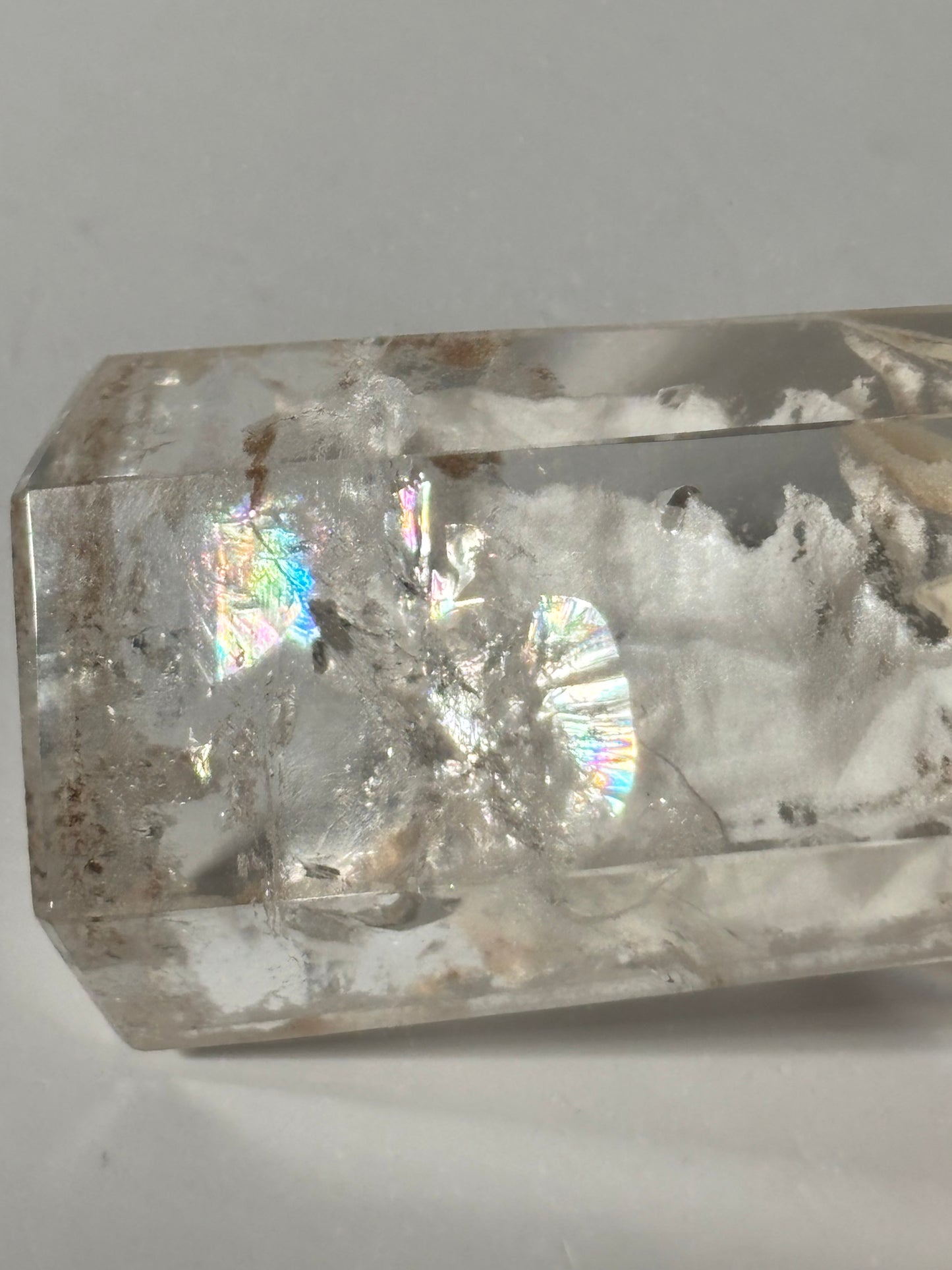 Rare Water Clear White Layered Phantom Lodalite Quartz Tower With Manifestation Quartz, Brazil