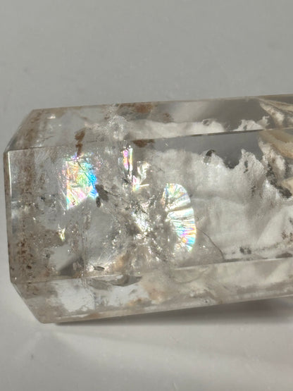 Rare Water Clear White Layered Phantom Lodalite Quartz Tower With Manifestation Quartz, Brazil