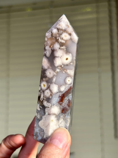 Quartzy Blue Flower Agate Tower, Madagascar