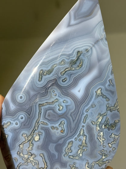 Large Gorgeous Blue Moss Agate Flame