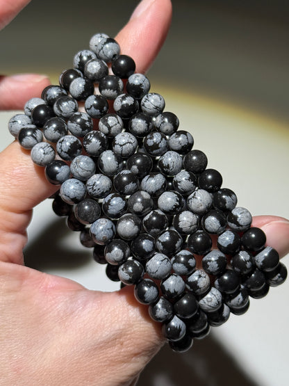 Snowflake Obsidian Bracelets, 7mm