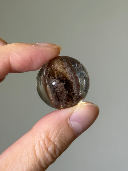 Collector’s Grade Brown Lodalite & White Cotton Like Inclusion Quartz Sphere, Brazil
