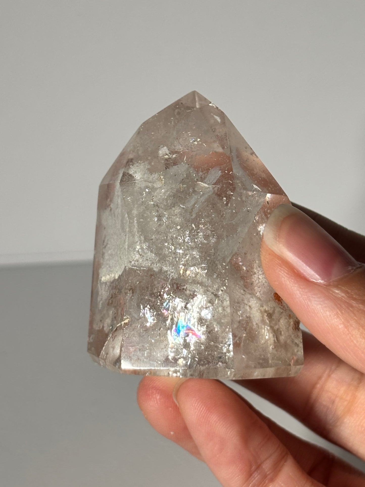 White Phantom Quartz Tower With Rainbow, Brazil