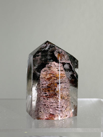 High Quality Phantom Green Chlorite Layered Pink Lodalite in Quartz Tower, Zambia