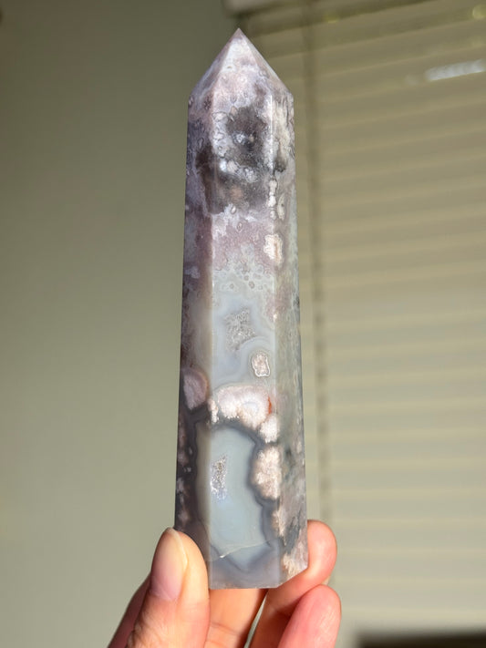 Moody Blue Flower Agate Tower, Madagascar
