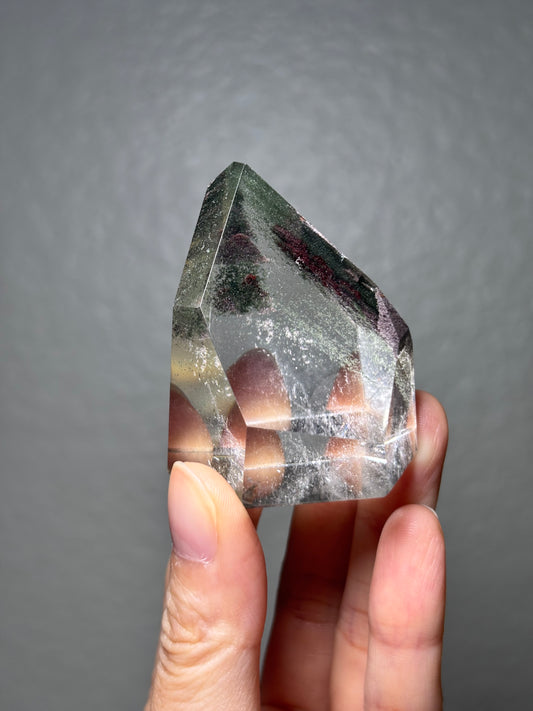 High Quality Water Clear Green Phantom Chlorite & Purple Lodalite Tower, Brazil