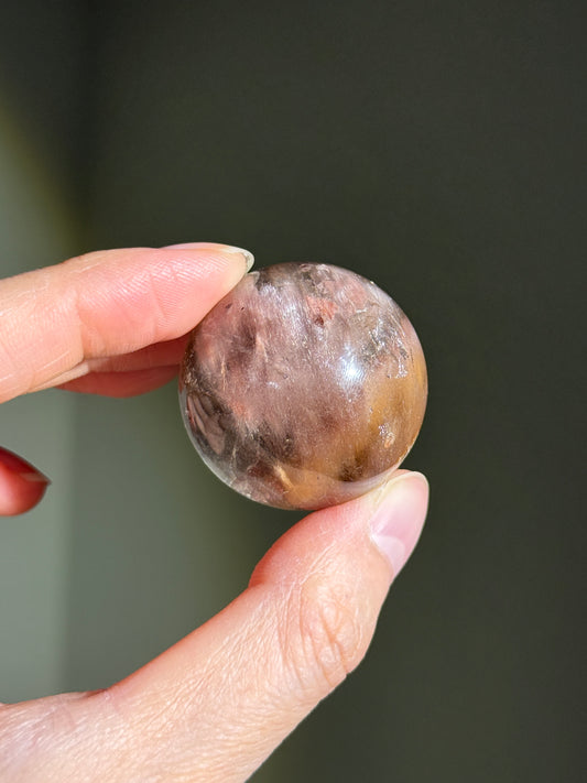 Rare Pink Amphibole Quartz Sphere With Manifestation Quartz, Congo