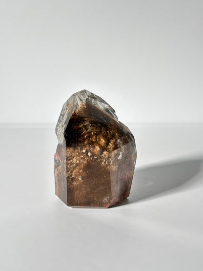 Rare Brown Phantom Lodalite Quartz Tower With Silver Rutile, Brazil