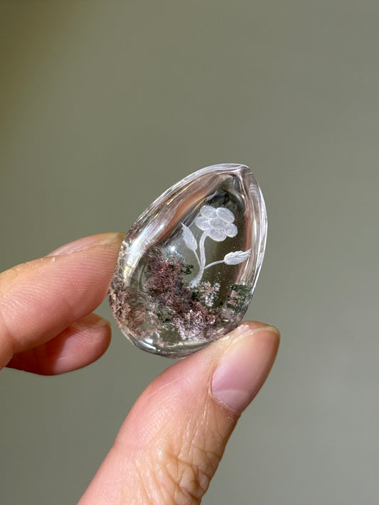 High Quality Water Clear Etched Garden Quartz Teardrop, Flower