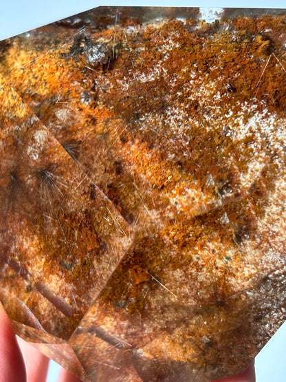 Statement Rare Orange Lodalite With Silver Starburst Rutile Freeform, Brazil