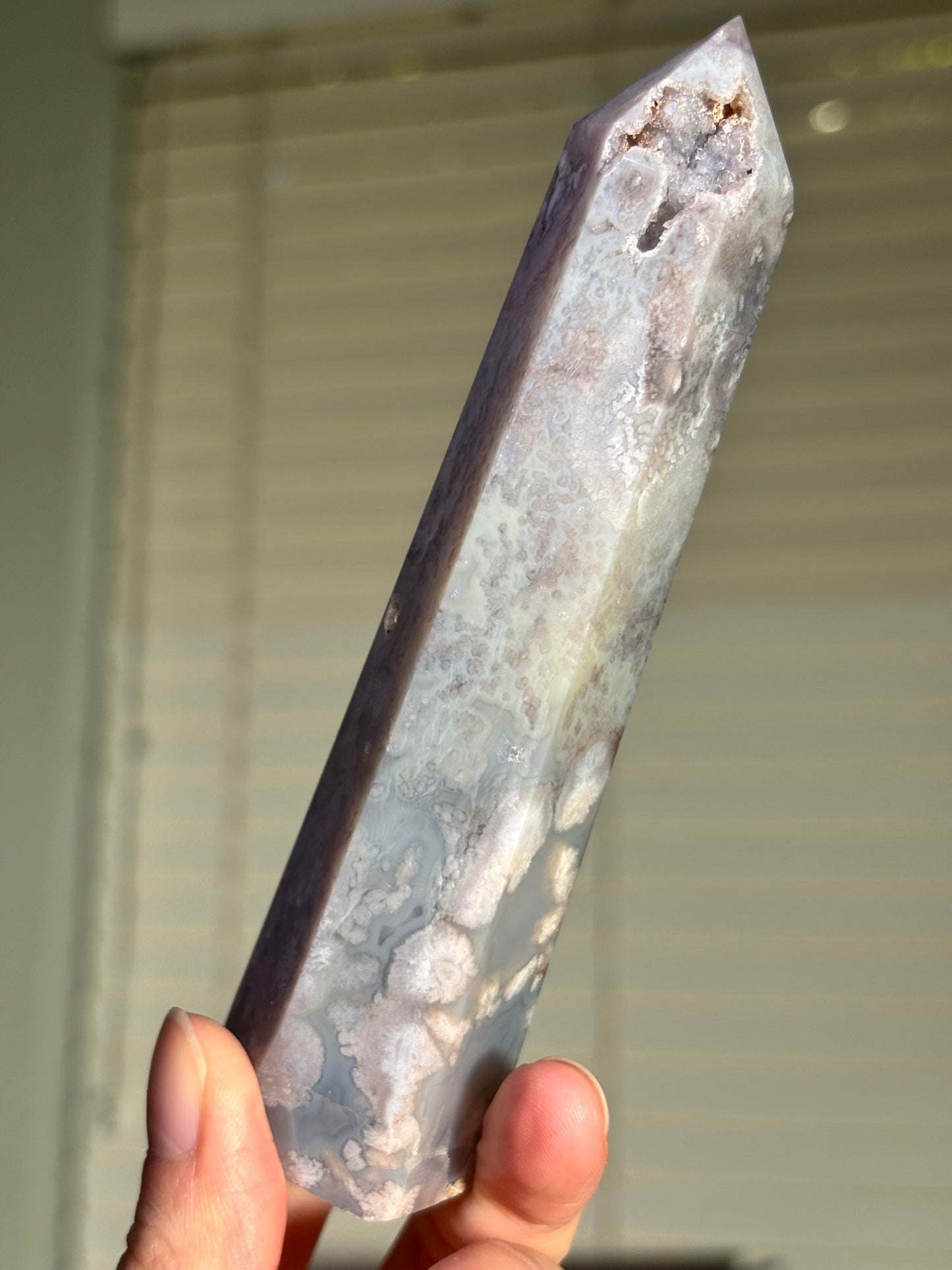 Moody Blue Flower Agate Tower, Madagascar