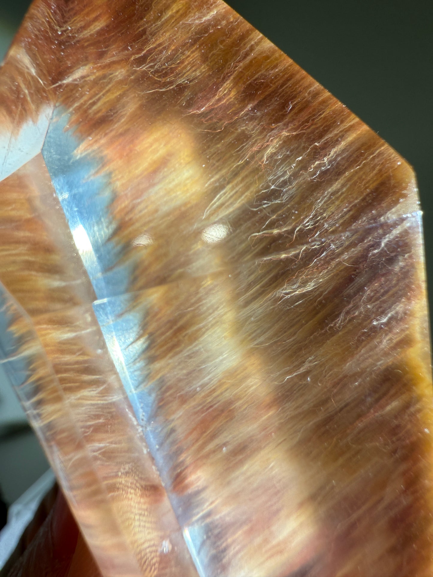 Collector's Grade Water Clear Orange Red Amphibole Quartz Double Terminated Freeform