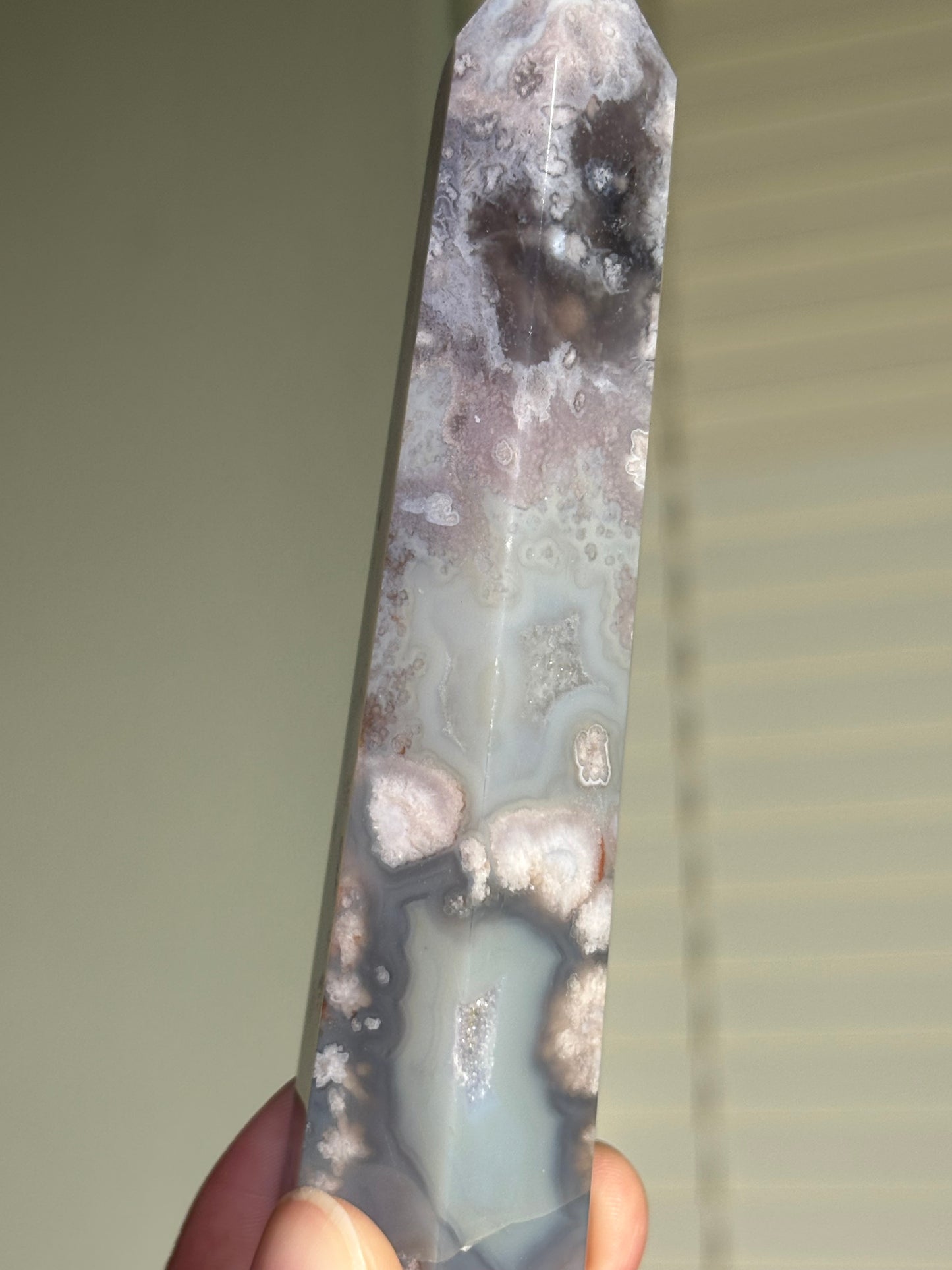 Moody Blue Flower Agate Tower, Madagascar