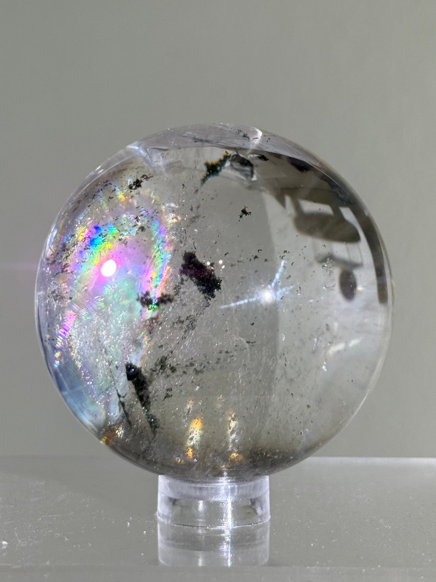 High Quality Rainbowy Green Phantom Chlorite Quartz Sphere, Brazil