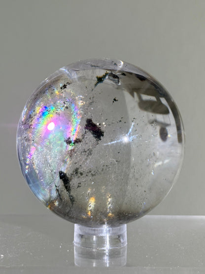 High Quality Rainbowy Green Phantom Chlorite Quartz Sphere, Brazil
